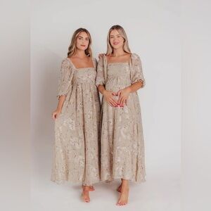 Mona Maxi Dress in Beige/Brown Floral - Bump Friendly